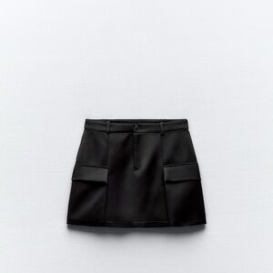 Zara Satin Effect Cargo Mini Skirt Size XS Black